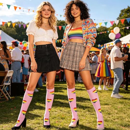 Compression Socks for Women Festival Knee High Socks Calf Stockings - color: Neon Heart, size: Large