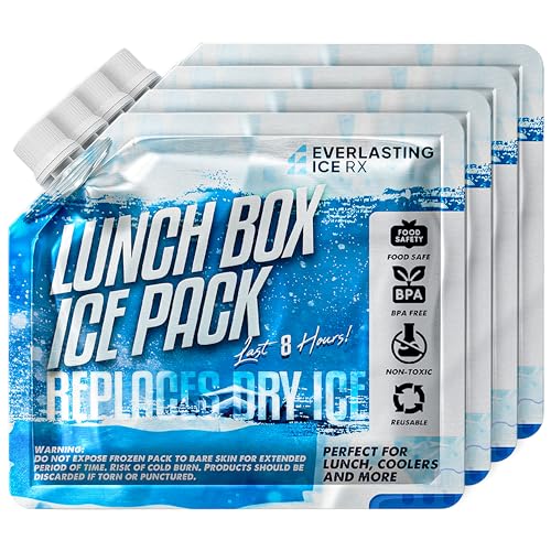 Everlasting Ice RX Reusable Ice Packs for Cooler (4 Pack) Up to 48 Hours Freezer Packs for Coolers and Lunch Boxes Cooler Ice Packs for Lunch Box, Camping, Fishing, Beach, Road Trips - size: Large 9.5" x 9.5" (4 Pack)