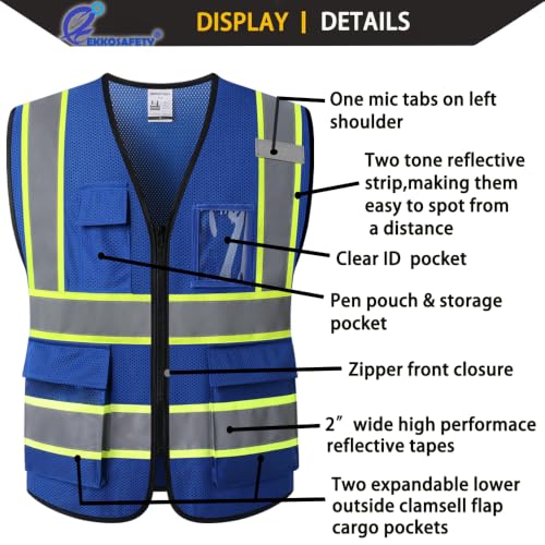 Hi Vis Reflective Safety Vest for Men Women,EK175,Blue,L - color: Blue, size: Large