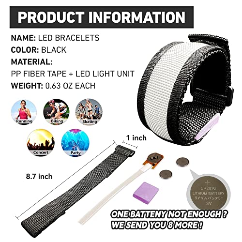 FANL 8/12/24 Pack LED Glow Bracelets, 8 Colors, Light Up Party Favors - color: 8 Pack – Black Bands with RGB Lights