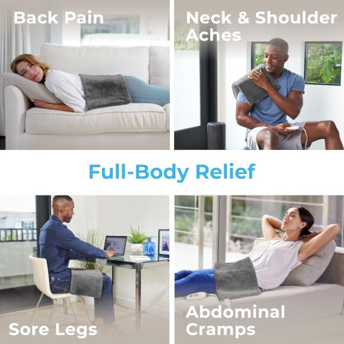 Pure Enrichment® PureRelief® XL Heating Pad - 12" x 24" Electric Heating Pad for Back Pain & Cramps, 6 Heat Settings, Soft Machine Wash Fabric, Auto-Off & Moist Heat (Charcoal Gray) - color: Gray