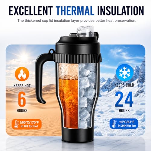 HandFan 40oz Tumbler with Handle, Cooling Water Bottle with Fan - color: Black