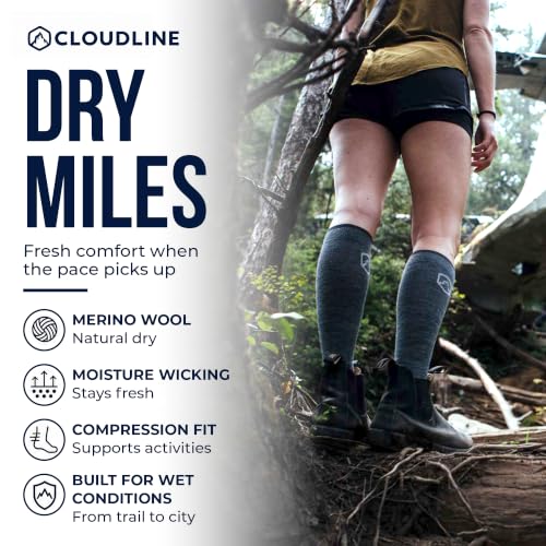 CloudLine - Merino Wool Graduated Compression Socks for Men and Women - Ultralight, Moisture Wicking, Made in USA - 1 Pair - color: Midnight, size: X-Large