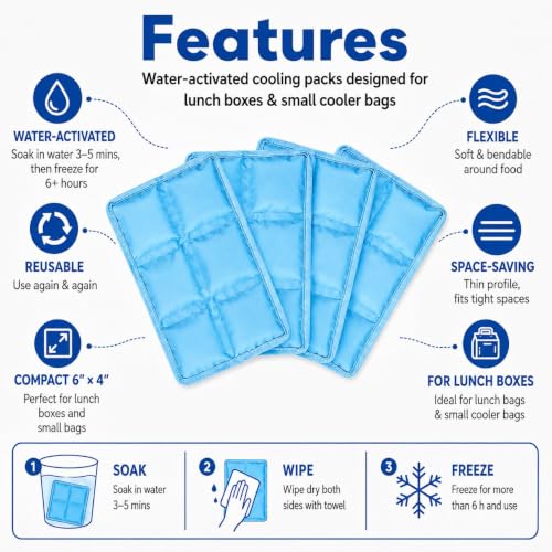 4 Pack Flexible Ice Packs for Lunch Boxes & Coolers, Lightweight - color: Light blue