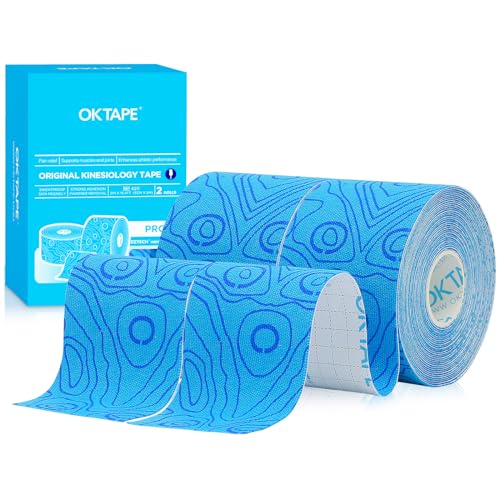 OK TAPE Kinesiology Tape PRO Uncut Latex Free Tape 2in x 16.4ft 2Rolls - color: Blue+blue, size: 2 Rolls