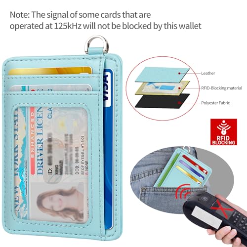 Slim Minimalist Front Pocket Wallet, RFID Blocking Credit Card Holder Wallet with Integrated D-Shackle for Men Women - color: Cowhide Fresh Blue