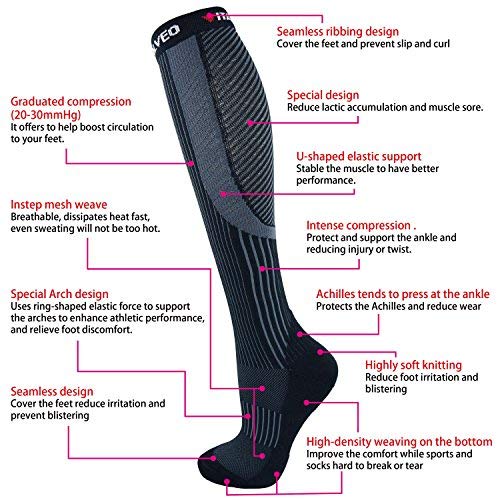 Vital Salveo- Graduated Compression Socks Sports Recovery Stockings(1 Pair) - color: Black with Stripe, size: S