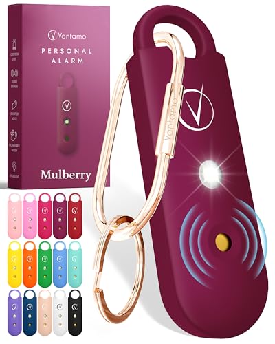 Vantamo Personal Alarm for Self Defense with Low Battery Notice, Strobe Light & Extra Loud 130 dB Double Speakers Safety Keychain Set for Women, Rechargeable Panic Button for Womens Self Defense - color: Mulberry