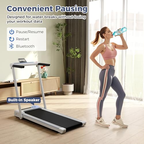 GYMAX Walking Pad Treadmill, 3 in 1 Folding Treadmill with Removable Desktop, Remote & 12 Preset Programs, 2.5 HP Under Desk Walking Pad Running Machine for Home Gym Exercise Workout - color: White