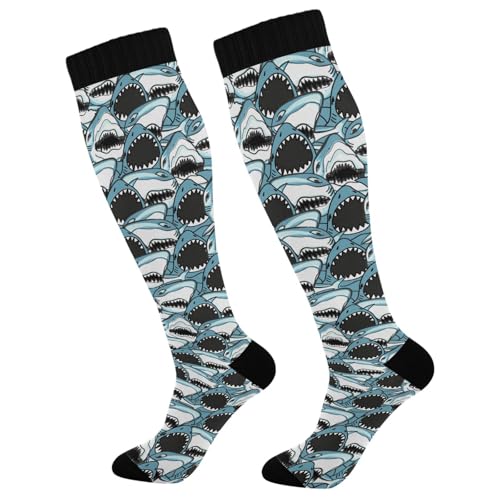 Compression Socks for Women & Men Knee High Socks - color: Angry Shark