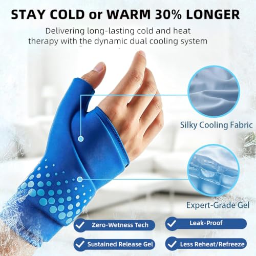 Thumb & Wrist Ice Pack Wrap, Thickened Ice Gel Pad, Reusable Hand Ice Pack with Long-Lasting Hot & Cold Therapy for Carpal Tunnel Relief, Arthritis Pain, Post-Surgery, Computer Overuse Recovery - color: Blue, size: L/XL