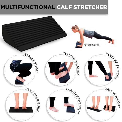 Calf Stretch Board I Slant Board For Calf Stretching & Calf Raise Block for Relief of Plantar Fasciitis, Achilles Tendonitis & Calf Tightness | Calf Stretcher with 5 Resistance Bands & Carry Bag I Ankle Balance Board & Ankle Exerciser Strengthener
