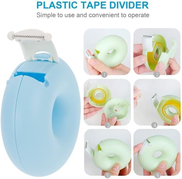 1Pc Blue Tape Dispenser, Donut Shape Candy Color Tape Dispensers Donut Invisible Tape Cutter Tape Organizer Portable Roll Tape Holder for Office School Supply