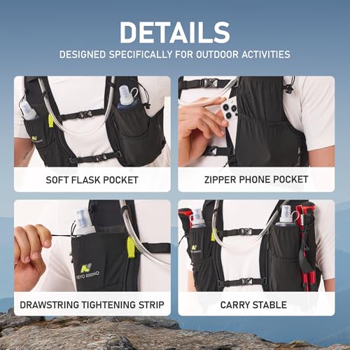 N NEVO RHINO Running Vest 5L, Hydration Vest with 2 TPU 500ml Soft Flask - color: black, size: Small