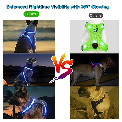 Visinite LED Dog Harness, USB Rechargeable Light Up Dog Vest, 2 Illuminate Modes Glow in The Dark Dog Harness, Adjustable Lighted Pet Harness Light for Night Walking Safety(Blue, L) - color: Blue, size: Large