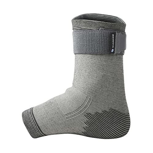 Rehband QD Knitted Ankle Support Brace, Breathable Elastic Ankle Sleeve with Adjustable Strap, Compression Ankle Support for Stability, Pain Relief & Sports Performance, Colour:Grey, Size:Medium - size: Medium