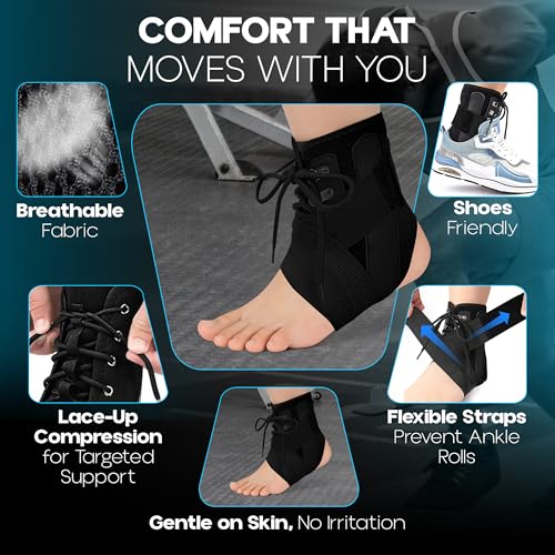 Ankle Brace lace up Stabilizers Adjustable Ankle Support for Sports Protect, Sprained Ankle, Ligament Damage, Injury Recovery - size: Large