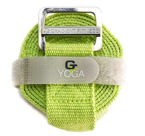 Yoga Strap with Buckle, Soft Cotton/Polyester Webbing, 8 ft - color: Green
