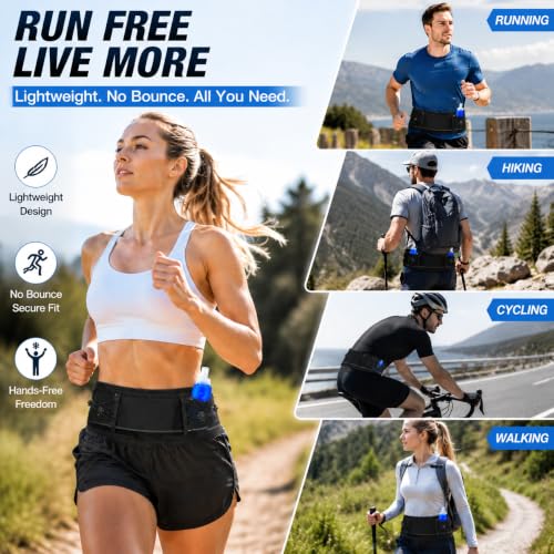 Running Belt for Men Women with 250ml Soft Water Bottle,Running Fanny Pack - size: S/L（25in-37in）