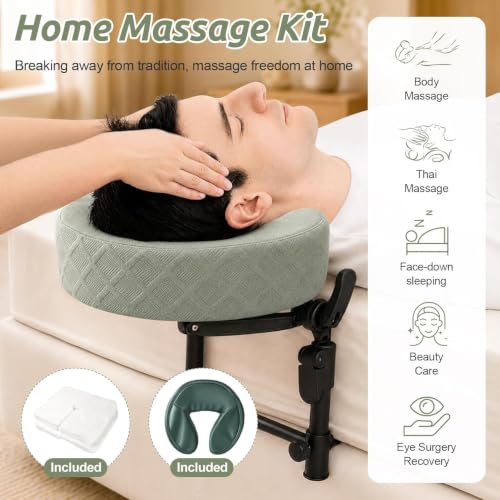 Massage Headrest for Bed, Head Holder & Face Cradle with Face Down Pillow - color: Green, size: Extended