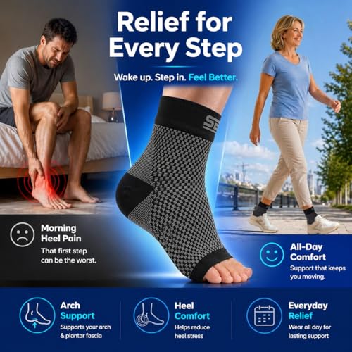 SB SOX Compression Socks for Plantar Fasciitis Relief (Solid Black, Medium) - color: Solid Black, size: Medium