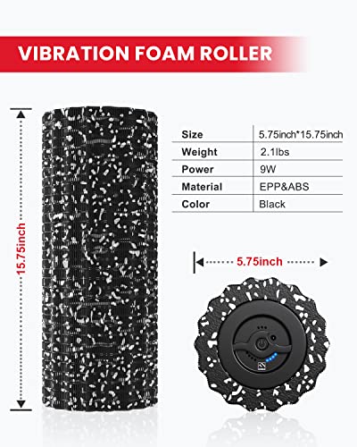 FITINDEX Vibrating Foam Roller for Exercise,4 Vibration Speeds,Rechargeable - color: Black