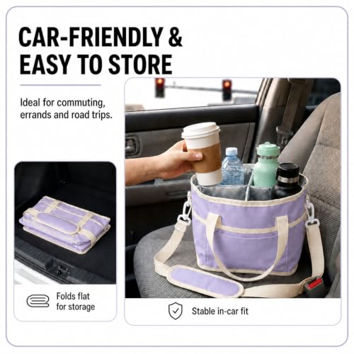 Drink Carrier Bag, Family Size 4 Compartment Drink Bag Light Purple - color: Lavender