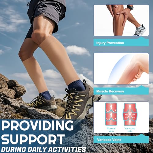 Bropite 2 Pairs Calf Compression Sleeves Women&Men 20-30mmHg Medical Shin Splint for Leg Surpport Relief Pain Varicose Veins