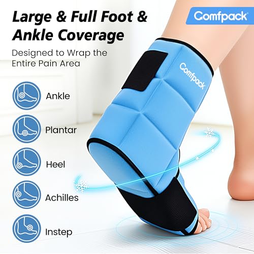 Comfpack Ankle Foot Ice Pack Wrap for Sprained Ankle/Surgery Recovery, 30% More Gel Cold Compression Therapy with Sectional Design for Plantar Fasciitis, Swelling, Achilles Tendonitis(L) - size: Large