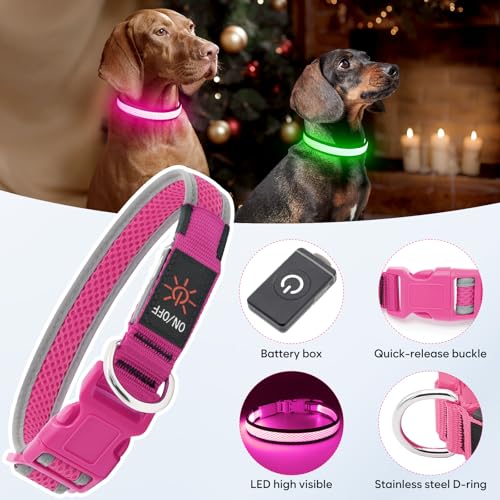 Flashseen LED Dog Collar, Light Up Dog Collar USB Rechargeable - color: Pink, size: Medium