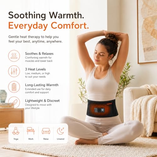 Heated Waist Belt, Cordless Lower Back Heating Pad, Black - size: 49 inches