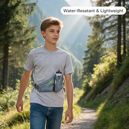 Waterproof Hydration Belt Waist Pack with Water Bottle Holder, Adjustable Running Fanny Pack for Hiking, Walking, Cycling & Outdoor Sports (灰色) - color: grey