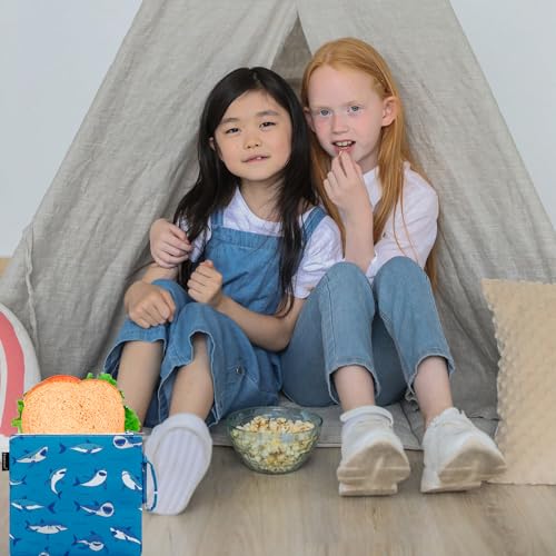 Fammart Reusable Sandwich Bag/Snack Bag for Kids & Adults, Dual Layer Lunch Bag with Handle, Cosmetic Bag Makeup Travel Bag for Women Girls, Washable, Food Safe, BPA Free (1-Pack, Shark) - color: Large, 1 Pack - Shark