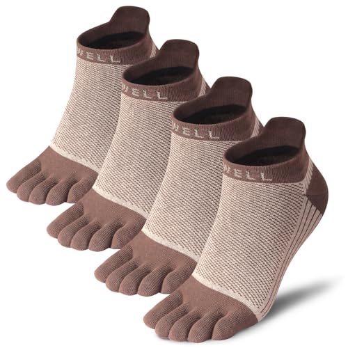 VWELL Cotton Toe Socks Five Finger Socks No Show Crew Athletic Running Socks 4 Pairs,Size 7-11 - color: Coffee