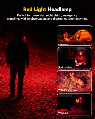Rechargeable Headlamp with Red Light & Motion Sensor, Wide Beam for Camping