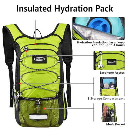 Hydration Backpack with 3L Water Bladder, Small Hydration Pack Backpack for Men Women, Lightweight Water Backpack with Cooler Layer for Running, Biking, Hiking - color: Green