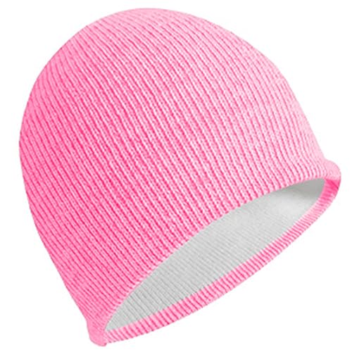 Reflective Beanie Hat High Visibility Warm Winter Loop Knit Cap Gifts for Women Men - color: Pink