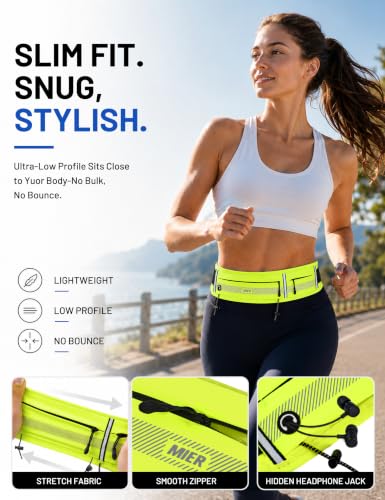 MIER Running Belt for Women & Men, Fanny Pack with Marathon Bib Clip, Neon - color: Neon Yellow