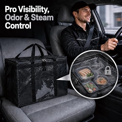 NZ home Insulated Food Delivery Bag, Grocery Cooler & Catering Tote - color: Black, size: 2XL (PRO)