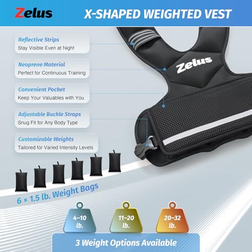 ZELUS Weighted Vest for Men Women,Adjustable 4-32lb Vest, Removable Weights - color: Black, size: 11-20 lb.