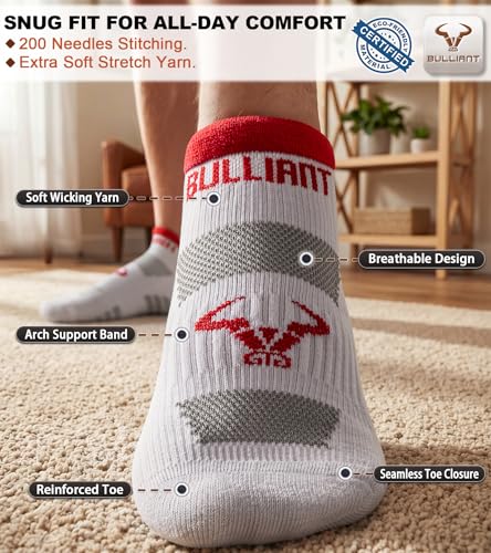BULLIANT Men Cushioned Compression Nylon Ankle Running Socks No Show 6Pack - color: 6pairs-creamy White8626, size: 6-9