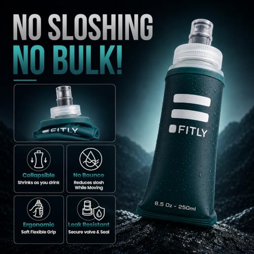 FITLY Soft Flask Running Water Bottle - Collapsible Hydration Flask - color: Forest Green, size: 8.5 Ounces
