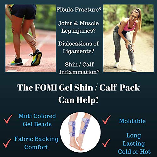 Hot Cold Shin and Calf Ice Packs by FOMI Care | 2 Pack | Leg Wrap for Swelling, Bruises, Sprains Pain Relief | Flexible Compress for Runners, Dancers, Yoga | Fabric Backing | Freezable, Microwavable