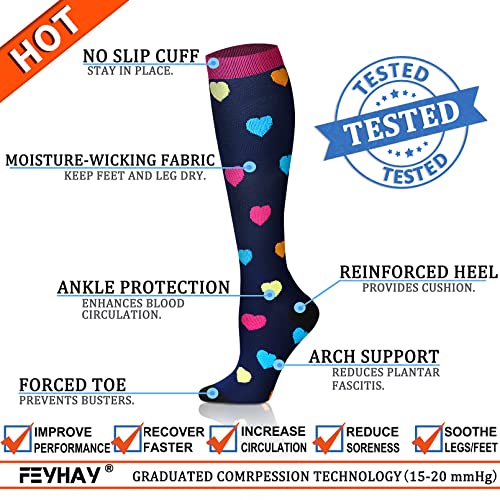 FEYHAY Copper Compression Socks (8 Pairs) 15-20 mmHg Circulation is Best Athletic & Daily for Men & Women, Running, Climbing - color: 05 navy/Gray/Black, size: Large-X-Large