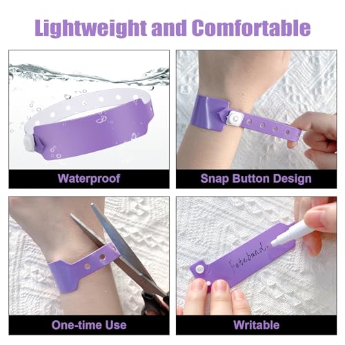 100pcs Vinyl Wristbands,Disposable Waterproof Wristbands(Color :Purple) - color: Purple