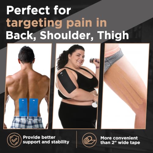 OK TAPE Extra Wide Kinesiology Tape for Shoulder, Back, Precut Strips - color: Blue, size: 2 Rolls