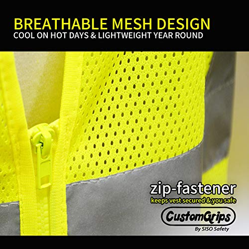 CustomGrips BY SISO SAFETY Vest 4X-Large, with Reflective Strips for Safety, High Visibility Safety Vest with Pockets, Breathable Fabric Multipurpose Work Vest for Men and Women ANSI Class 2 Vest
