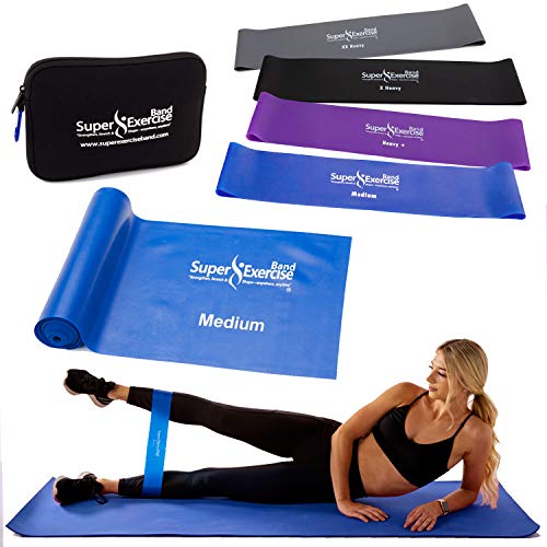 Mini Loop + Flat Resistance Band 5 Set, Latex Free - color: c. HEAVY STRENGTH BLUE Set