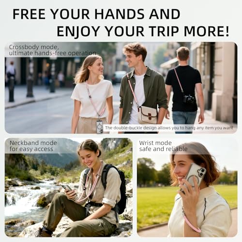 Phone Lanyard, 3 Ways to Wear: Crossbody, Neck and Wrist Strap - color: Pink
