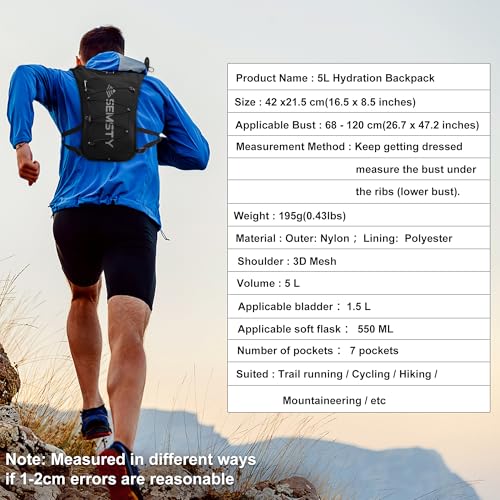 Running Hydration Vest 5L, Running Vest Pack with 1.5L Water Bladder - color: Balck